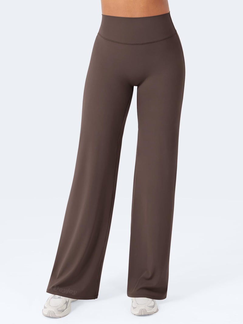VOYJOY Straight Leggings Bottoms Wide Leg Pants for Women 29"/ 31.5"/33"/35" High Waist Stretch Casual Sweatpants Plum Brown - Image 5
