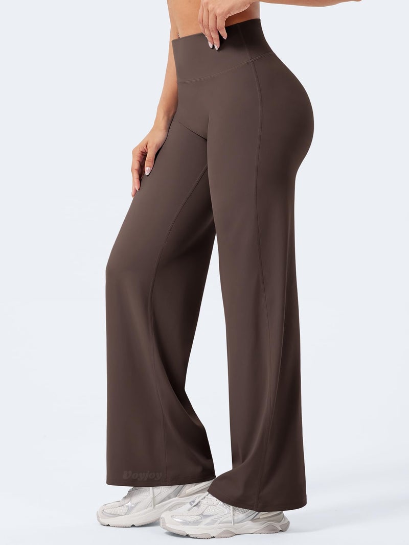 VOYJOY Straight Leggings Bottoms Wide Leg Pants for Women 29"/ 31.5"/33"/35" High Waist Stretch Casual Sweatpants Plum Brown - Image 4