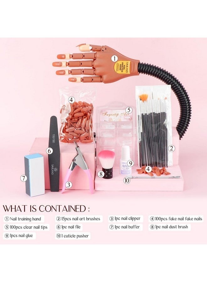 Bukela Practice Hand for Acrylic Nails, Flexible Moveable Fake Hands, Manicure Trainng Hand Nail Kit for Beginners, Movable Nail Maniquin Hand with 200PCS Nail Tips, Nail Glues, Brush and Clipper - Image 3