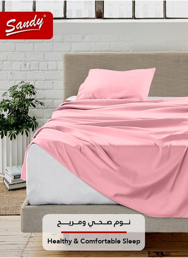 Sandy Sandy Premium Hotel Quality Flat Sheet and Pillow Case, Bed Sheet 2 Pieces Set, Soft & Breathable and Cooling, Extra Twin Size 243 x 167 cm, Light Pink  - Image 2