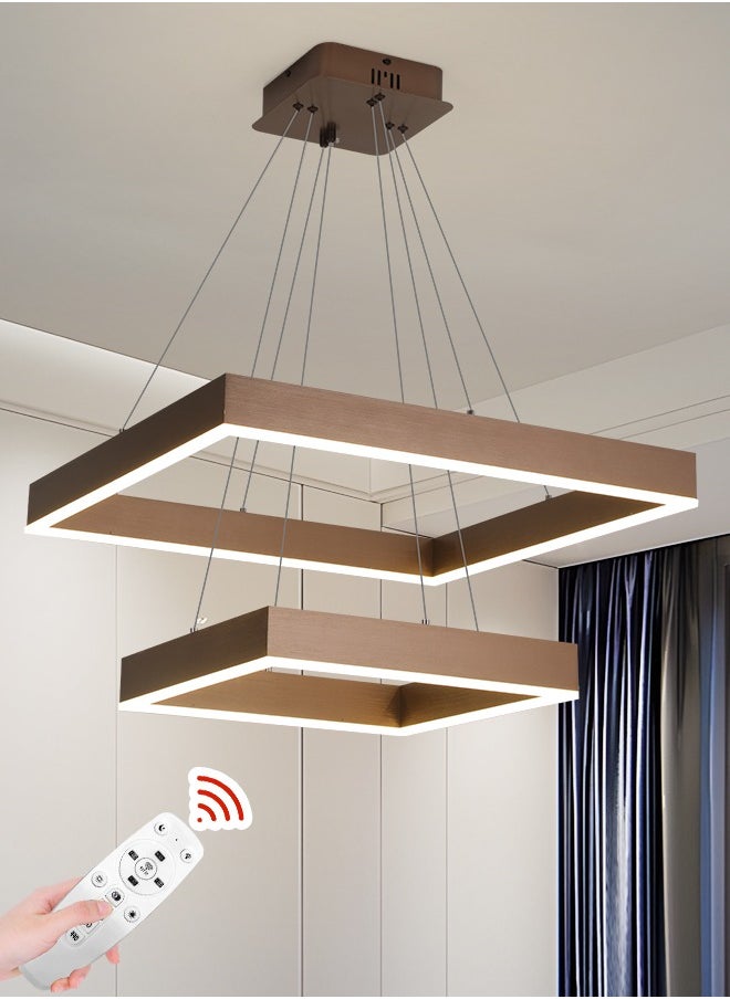 YATAI LIGHTING ثريا LED حديثة، جهاز تحكم عن بعد 2 حلقة ثريا مربعة قابلة للتعتيم لغرفة المعيشة وغرفة الطعام، تركيبات إضاءة ثريا البهو، تركيبات إضاءة LED معلقة في السقف لغرفة المعيشة  - Image 1