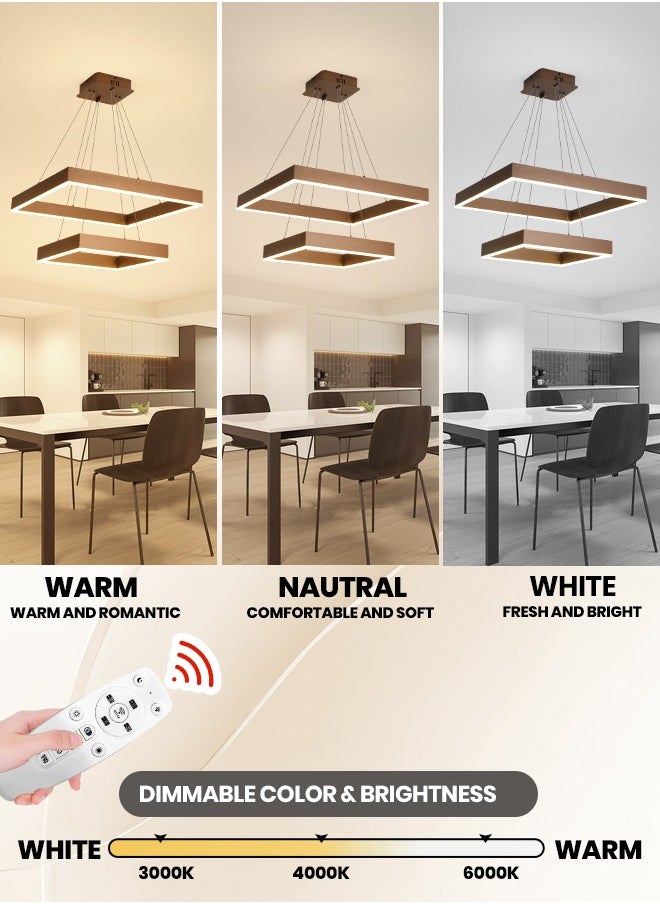YATAI LIGHTING ثريا LED حديثة، جهاز تحكم عن بعد 2 حلقة ثريا مربعة قابلة للتعتيم لغرفة المعيشة وغرفة الطعام، تركيبات إضاءة ثريا البهو، تركيبات إضاءة LED معلقة في السقف لغرفة المعيشة  - Image 2