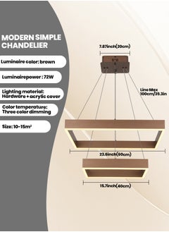 YATAI LIGHTING Modern LED Chandelier,Remote Control 2 Ring Dimmable Square Chandelier for Living Dining Room, Foyer Chandelier Lighting Fixture,Ceiling Hanging Living Room LED Light Fixture  - Image 3