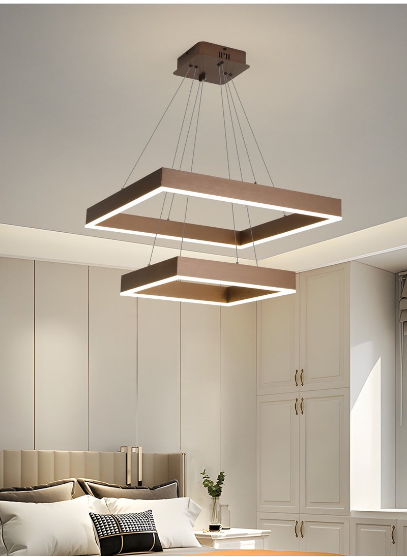 YATAI LIGHTING ثريا LED حديثة، جهاز تحكم عن بعد 2 حلقة ثريا مربعة قابلة للتعتيم لغرفة المعيشة وغرفة الطعام، تركيبات إضاءة ثريا البهو، تركيبات إضاءة LED معلقة في السقف لغرفة المعيشة  - Image 5