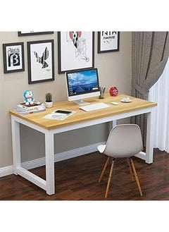 Metal Desk Wood Deck   White * Beige   120cm 60D x 75W x 120H Cm
