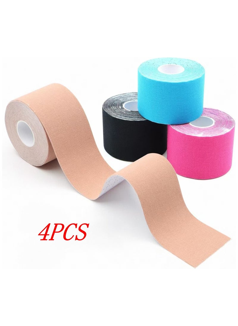 DELGREEN - Kinesiology Tape, Skin-Friendly Sports Tapes, Uncut Muscle Tape, for Knee, Shoulder and Elbow, Muscle Tightening Bands, 4 Rolls of Kinesiology Tape, 5 m x 5 cm (Black, Skin, Pink, Light Blue) - Image 1