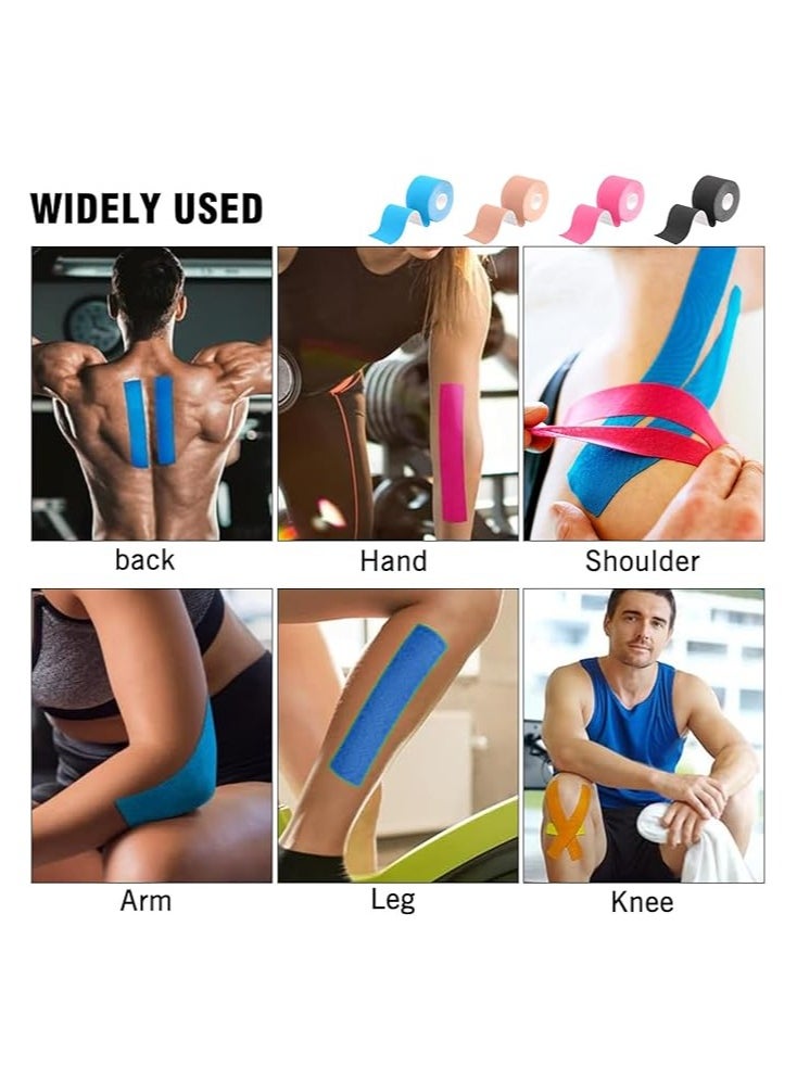 DELGREEN - Kinesiology Tape, Skin-Friendly Sports Tapes, Uncut Muscle Tape, for Knee, Shoulder and Elbow, Muscle Tightening Bands, 4 Rolls of Kinesiology Tape, 5 m x 5 cm (Black, Skin, Pink, Light Blue) - Image 1