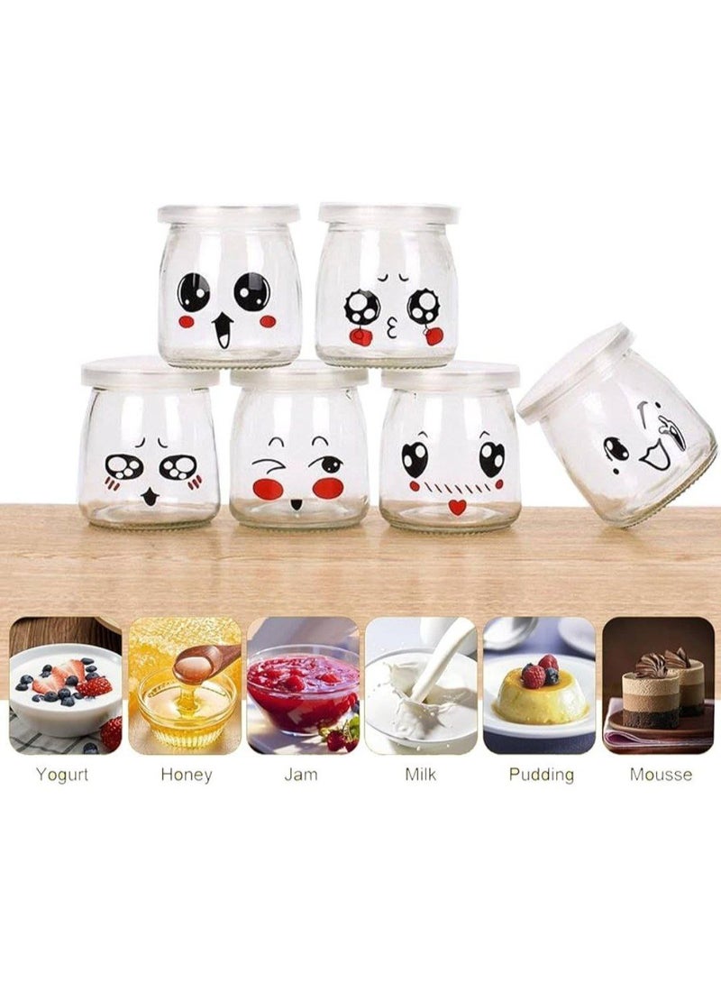 Add fun and organization to your kitchen with this 10-piece imported Emotion Glass Jar Set (100ml each) featuring cute emoji designs. Equipped with airtight plastic lids, these versatile jars are perfect for baby meals, yogurt, pudding, or jams, ensuring safe, leak-proof travel, and are fully microwave and dishwasher safe. - Image 3