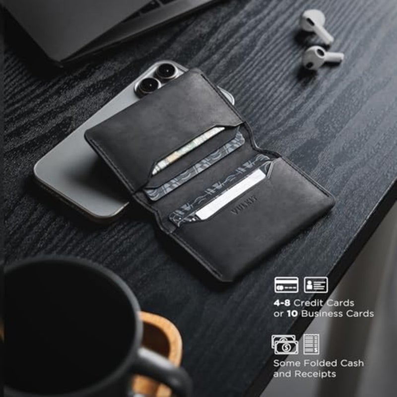 VULKIT Slim and Minimalist RFID-Blocking Leather Cardholder with Front Pocket and Magnetic Closure, Minimalist - Image 3