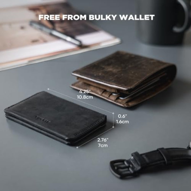 VULKIT Slim and Minimalist RFID-Blocking Leather Cardholder with Front Pocket and Magnetic Closure, Minimalist - Image 4