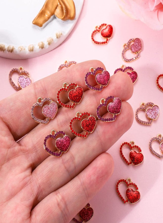 CEALXHENY 15/30PCS Valentine’s Day Heart Charms for Jewelry Making Red Pink Rhinestone Hearts Charms Pendants for DIY Valentine’s Necklace Bracelet Earrings Holiday Gifts (24PCS Heart) - Image 4