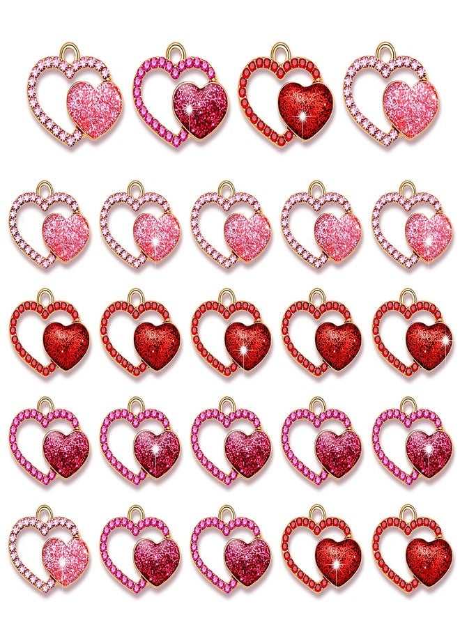 CEALXHENY 15/30PCS Valentine’s Day Heart Charms for Jewelry Making Red Pink Rhinestone Hearts Charms Pendants for DIY Valentine’s Necklace Bracelet Earrings Holiday Gifts (24PCS Heart) - Image 5