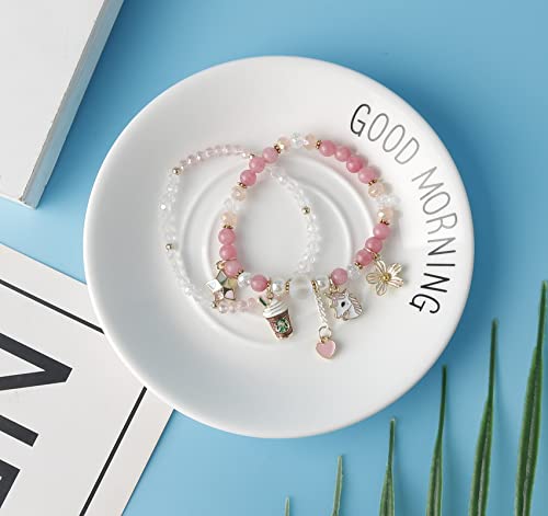 DS Beaded Charm Bracelets for Teen Girls Cute Cartoon 4 PCS Crystal Beads Pearl anime Bracelets for woman girls Adjustable Stretch bracelet anklets birthday Gift For daughter Friends-Pink Pony - Image 3