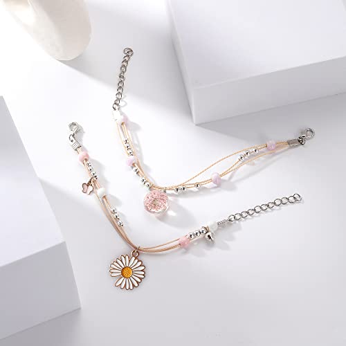 DS Beaded Charm Bracelets for Teen Girls Cute Cartoon 4 PCS Crystal Beads Pearl anime Bracelets for woman girls Adjustable Stretch bracelet anklets birthday Gift For daughter Friends-Pink Pony - Image 2