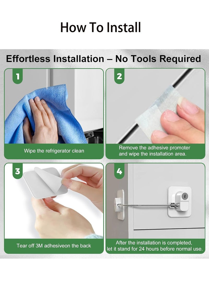 بكومور قفل ثلاجة مقاوم للأطفال مكون من قطعتين مع مفتاح، قفل أمان للأطفال يُستخدم كقفل لباب الثلاجة، وقفل للخزانة، وقفل للأدراج، وقفل للخزانة - لاصق شديد التحمل، لا يحتاج إلى حفر - Image 5