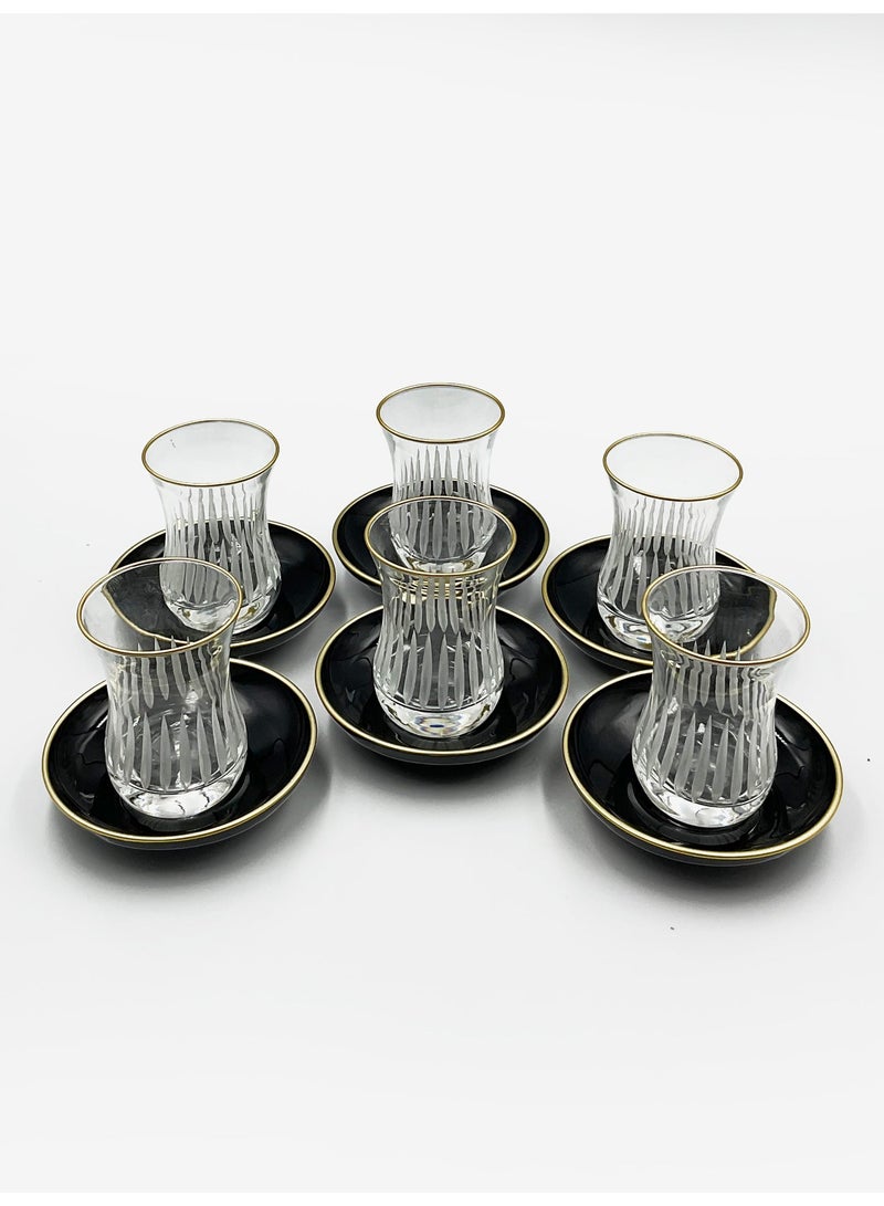 Acar Turkish Tea Glass Set with Gold Details & Black Saucers – 6 Pieces | Made in Turkey - Image 5