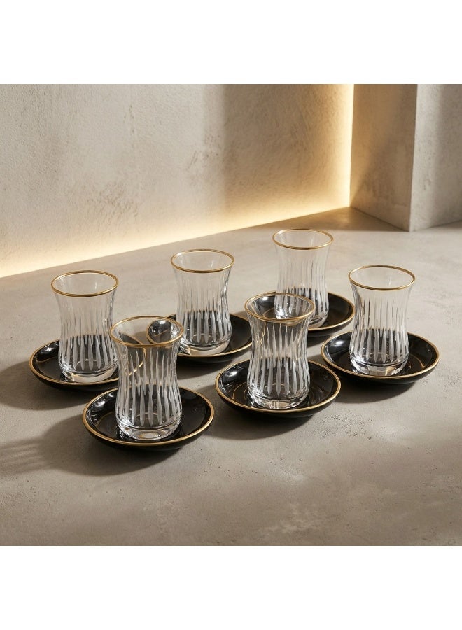 Acar Turkish Tea Glass Set with Gold Details & Black Saucers – 6 Pieces | Made in Turkey - Image 4