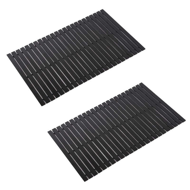Fovlaurs Bath Mat Bathroom Rugs Floor Wood Shower Bathtub Waterproof Non Slip Black Accessories 16x24 Inch Easy to Clean, 2 pcs - Image 2