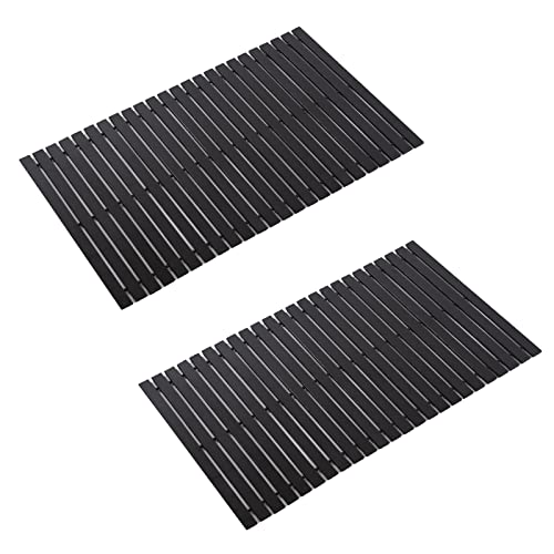 Fovlaurs Bath Mat Bathroom Rugs Floor Wood Shower Bathtub Waterproof Non Slip Black Accessories 16x24 Inch Easy to Clean, 2 pcs - Image 1