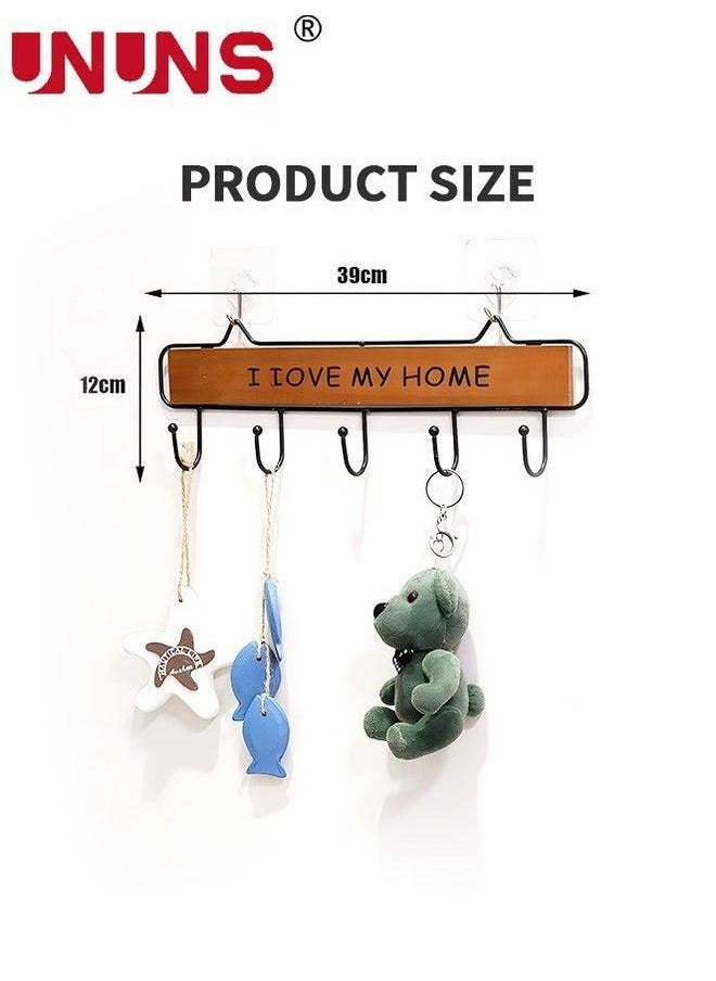 UNUNS Wooden Wall Door Hanger Hook Storage Rack,Wall Mount Shelf Hooks,Metal Wood Coat Rack With 5 Hooks Rail For Coat,Scarf,Bag,Towel,Key,Hat  - Image 4