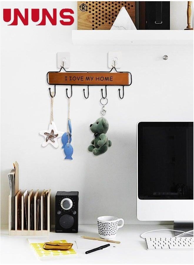 UNUNS Wooden Wall Door Hanger Hook Storage Rack,Wall Mount Shelf Hooks,Metal Wood Coat Rack With 5 Hooks Rail For Coat,Scarf,Bag,Towel,Key,Hat  - Image 5