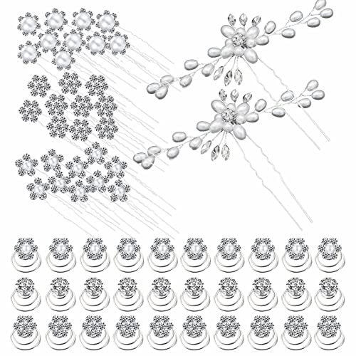 itechpanda 62 Pieces Wedding Bridal Hair Pins Hair Accessories Pearl Flower Bride Hair Pins Rhinestone Crystal Twisters Spiral Coil U Shape Bobby Pin for Women Girls Brides Bridesmaids Wedding Party - Image 1