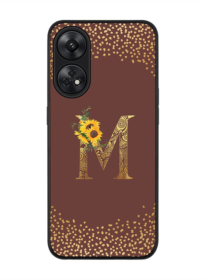 Stylizedd Rugged Black edge case for Reno 8T 4G Slim fit Soft Case Flexible Rubber Edges Anti Drop TPU Gel Thin Cover - Custom Monogram Letter Floral Pattern Alphabet - M (Brown) - Image 1