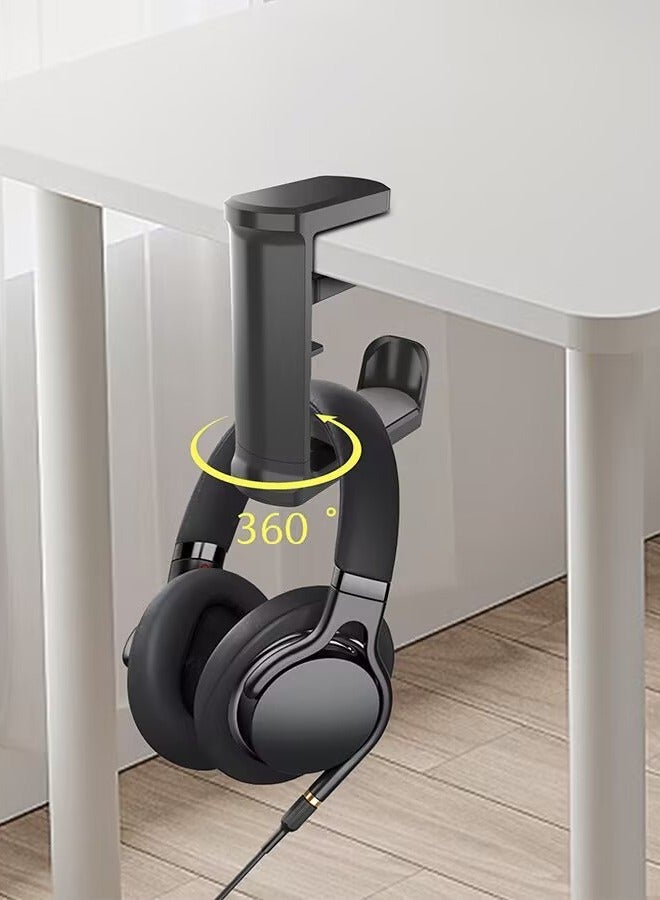 PC Gaming Earphone Hook Stand Earphone Stand with Adjustable Rotating Arm Clip, Under Desk Design, Universal, Built in Cable Organizer - Image 1
