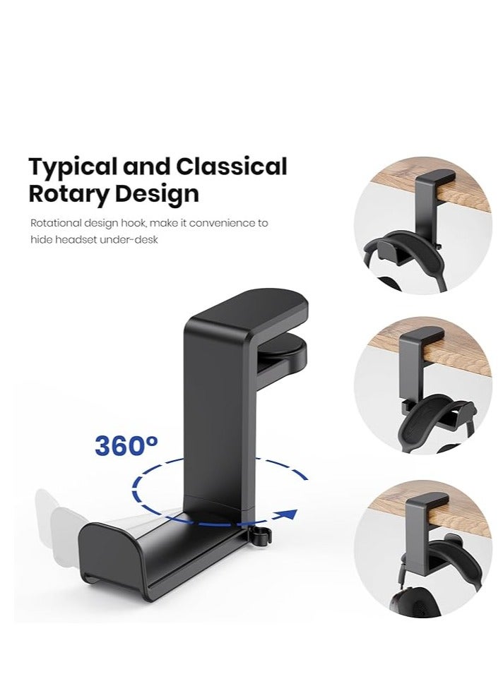 PC Gaming Earphone Hook Stand Earphone Stand with Adjustable Rotating Arm Clip, Under Desk Design, Universal, Built in Cable Organizer - Image 3