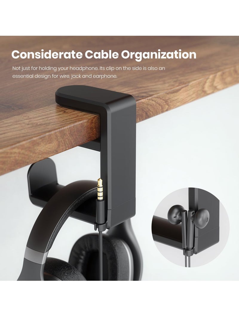 PC Gaming Earphone Hook Stand Earphone Stand with Adjustable Rotating Arm Clip, Under Desk Design, Universal, Built in Cable Organizer - Image 5