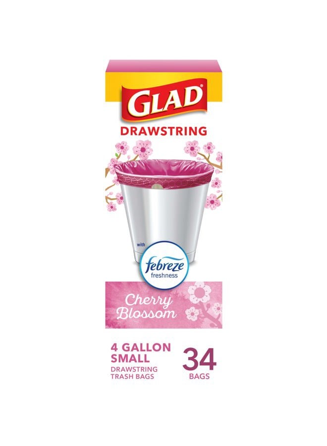 Glad أكياس قمامة صغيرة بسحاب مضادة للروائح، 4 جالون، وردي، زهر الكرز، 34 قطعة، قد يختلف التعبئة - Image 1