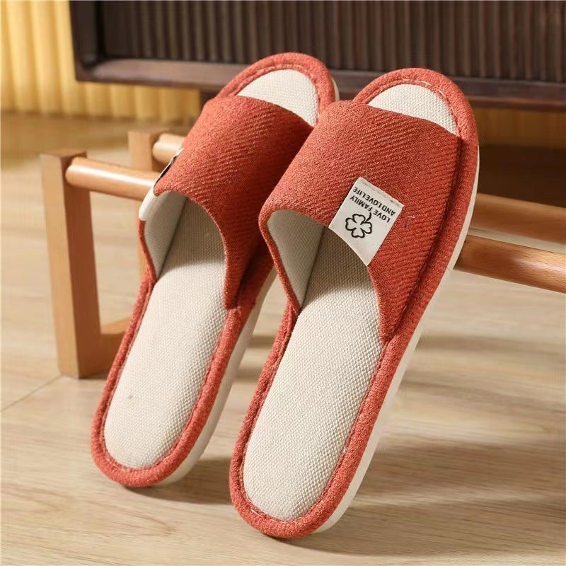 Unisex Linen Slippers Breathable Indoor Anti-Slip Orange Red 
