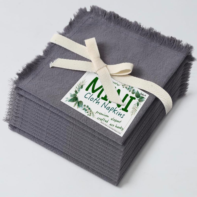 Urby Eco Hanky 10x10in Reusable Cotton Napkins (Rustic Fringe). Small Cloth Napkins. Ideal Use As Kids Napkins for Lunch.Dinners.Occasions Like Weddings Birthday Cocktail Parties. (Gry 12pk). - Image 1