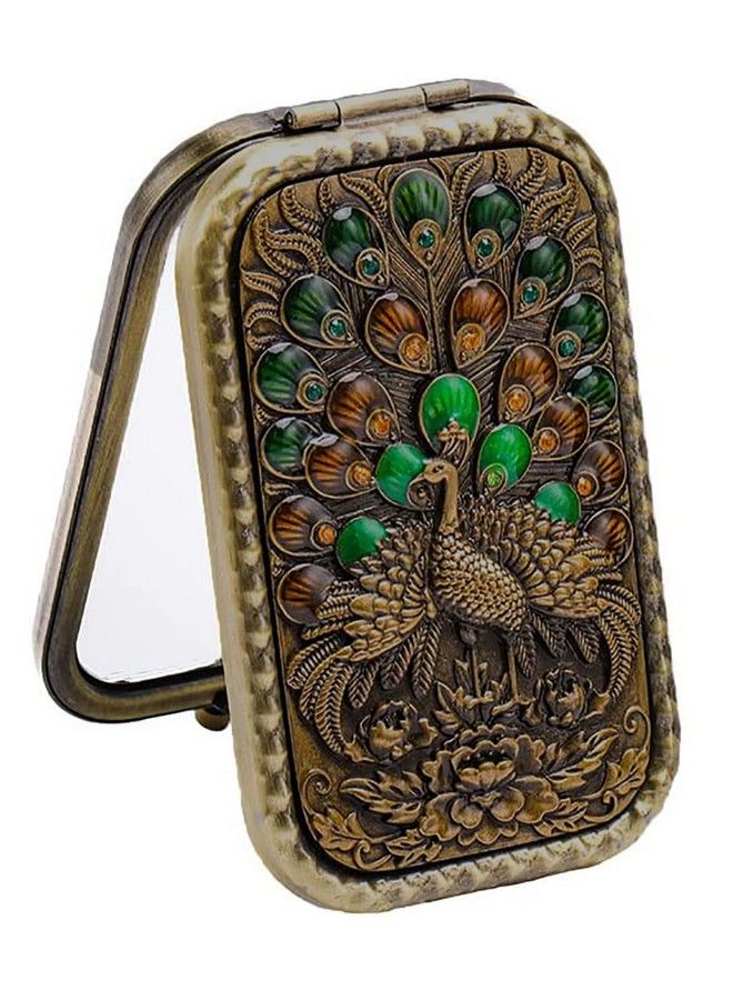 P-Plus International Vintage Makeup Mirror Metal Folding Mirror Peacock Vanity Mirror Double Sided Compact Travel Mirror Vintage Compact Cosmetic Mirror Metal(Random Pattern Set Of 1) - Image 2