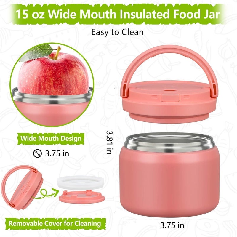 15oz Thermo Food Jar for Kids,Insulated Vacuum Food Jar for Hot & Cold Leak Proof Lunch Container Stainless Steel Wide Mouth Soup for School Travel - Image 4