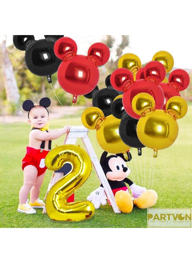 PARTVON 12 Pieces Mickey Party Balloons 24” Red Black Gold Mouse Foil Balloons For Gender Reveal Baby Shower Wedding Kids Theme Birthday Party Decoration Supplies  - Image 4