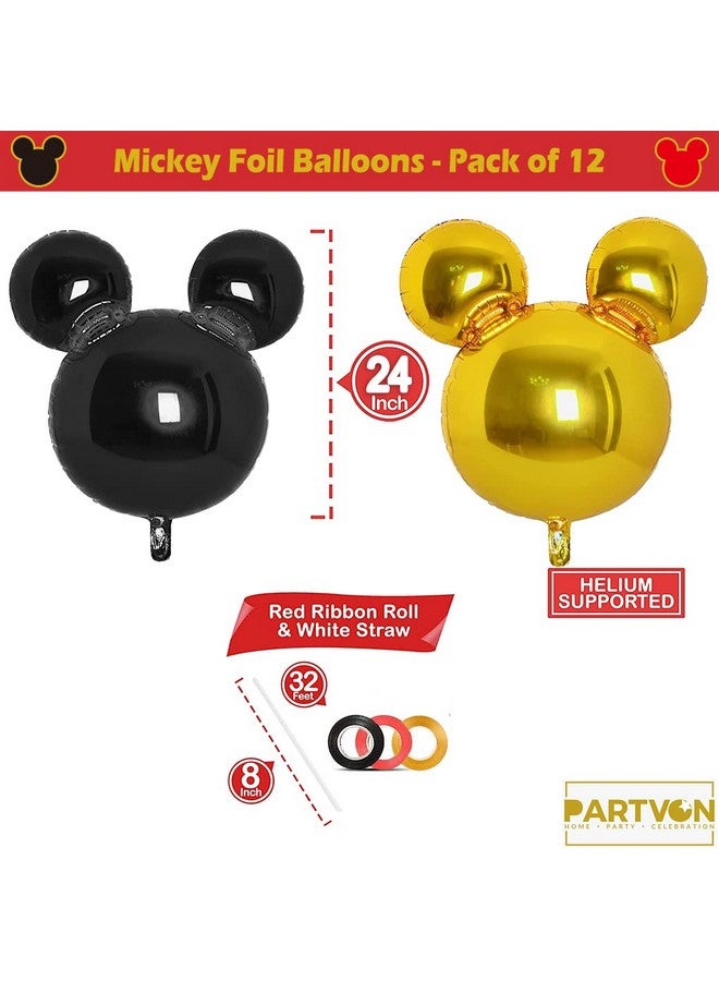 PARTVON 12 Pieces Mickey Party Balloons 24” Red Black Gold Mouse Foil Balloons For Gender Reveal Baby Shower Wedding Kids Theme Birthday Party Decoration Supplies  - Image 2