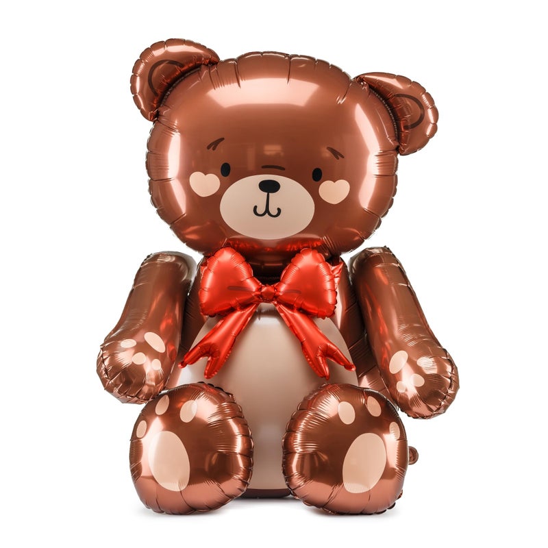 PartyDeco Large Teddy Bear Foil Balloon PartyDeco 29.5x33 Inch â€“ Giant Brown Bear Balloon with Red Bow â€“ Birthday Party Decorations, Romantic Gift, Anniversary, Engagement, Cute Teddy Balloon - Image 1