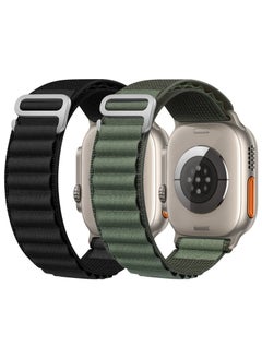 Chabeia 2Pack Alpine Loop Band for Apple Watch 49mm/45mm/44mm/42mm/S10-46mm Nylon Woven Sport Strap Compatible with iWatch Series 10 9 8 7 6 5 4 3 2 1 SE Black/Green  - Image 1