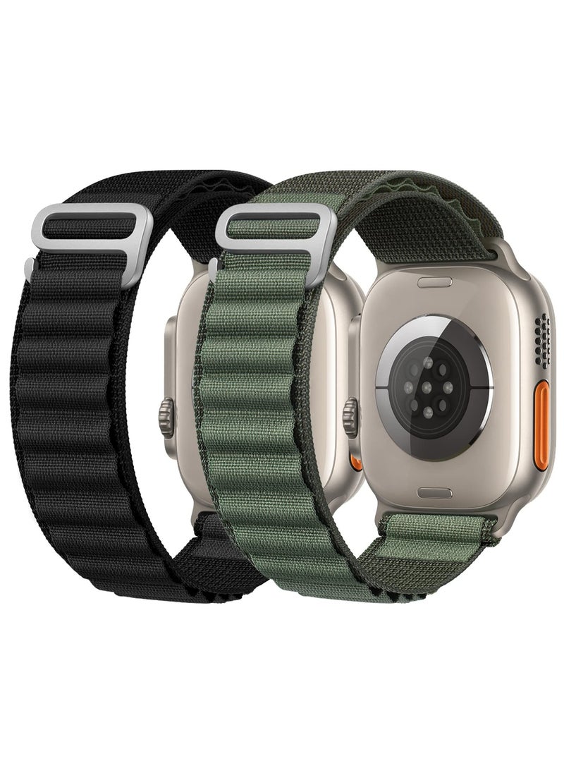 Chabeia - 2Pack Alpine Loop Band for Apple Watch 49mm/45mm/44mm/42mm/S10-46mm Nylon Woven Sport Strap with Titanium G‑Hook Compatible with iWatch Series 10 9 8 7 6 5 4 3 2 1 Ultra SE Black/Green - Image 1
