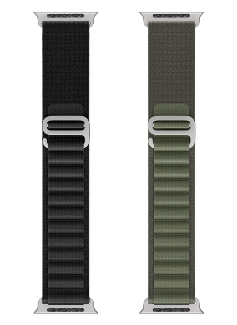 Chabeia - 2Pack Alpine Loop Band for Apple Watch 49mm/45mm/44mm/42mm/S10-46mm Nylon Woven Sport Strap with Titanium G‑Hook Compatible with iWatch Series 10 9 8 7 6 5 4 3 2 1 Ultra SE Black/Green - Image 1