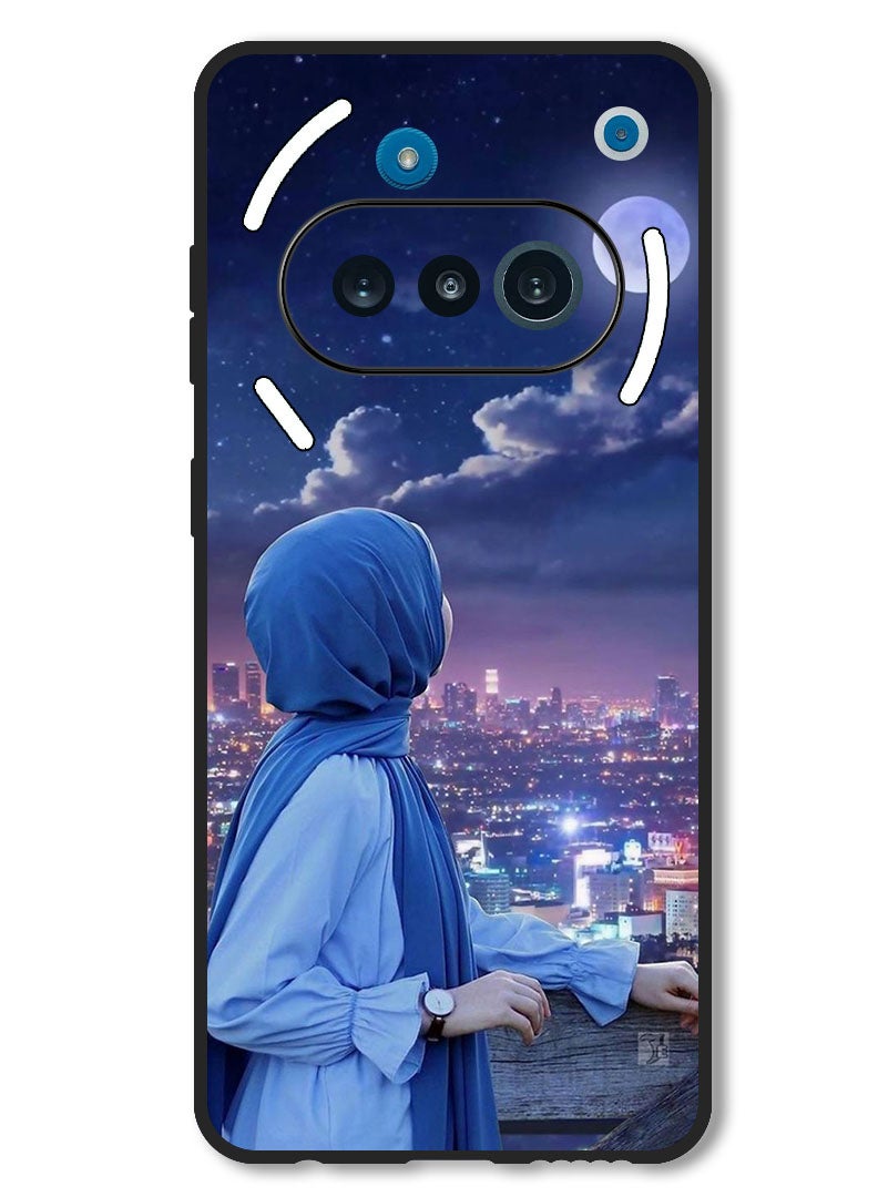Theodor Case Compatible with Nothing Phone 3a Protection Shockproof Bumper Cover Hijab Girl Looking at Moon - Image 1