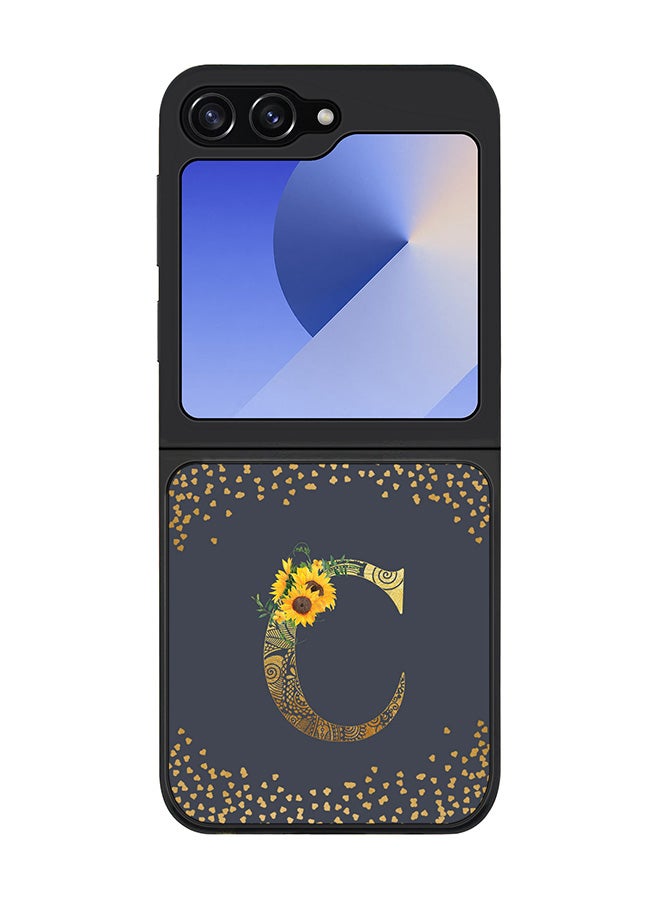Stylizedd Rugged Black edge case for Samsung Galaxy Z Flip6, Slim fit Case Flexible Cover - Custom Monogram Initial Letter Floral Pattern Alphabet - C (Grey ) - Image 1