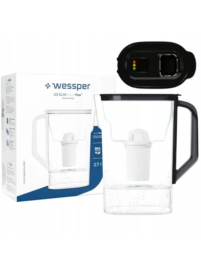 Wessper D3 Slim AquaClassic Water Filter Jug 2.7 L – black - Image 1