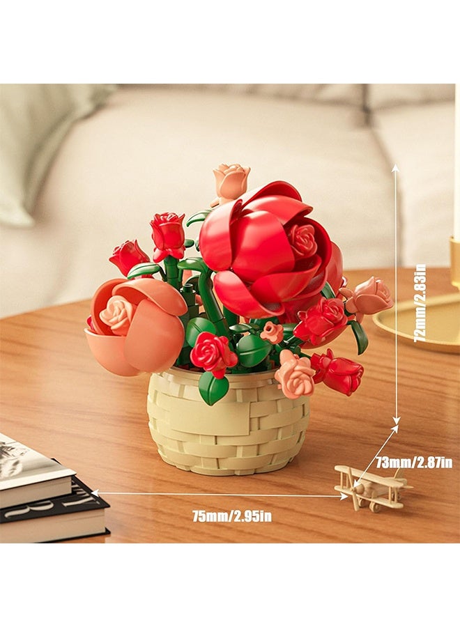 Lemon Mini Flowers Building Block Set,Flower Blocks Toys,Plants and Succulent Toys,Building Block Flowerpot，Botanical Collection Birthday Gift for Girls Boys Adults Kids Ages 6+ (Rose 128Pcs)  - Image 2