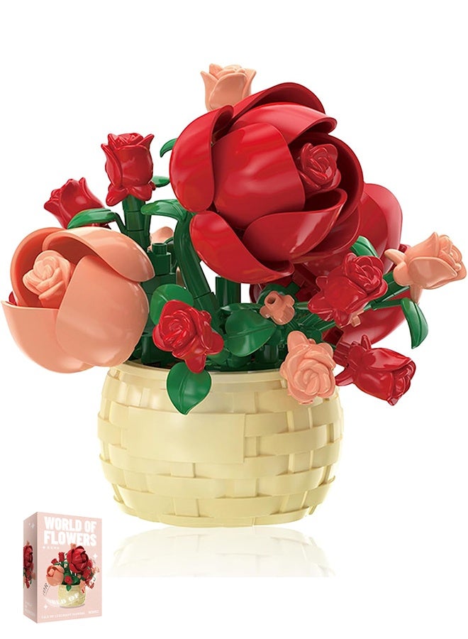 Lemon Mini Flowers Building Block Set,Flower Blocks Toys,Plants and Succulent Toys,Building Block Flowerpot，Botanical Collection Birthday Gift for Girls Boys Adults Kids Ages 6+ (Rose 128Pcs)  - Image 1