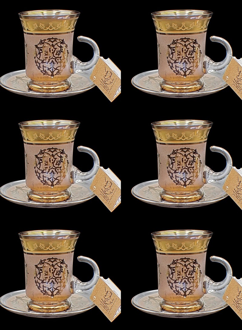 كودو آرتس طقم فناجين شاي مع صحن زجاج  - Image 1