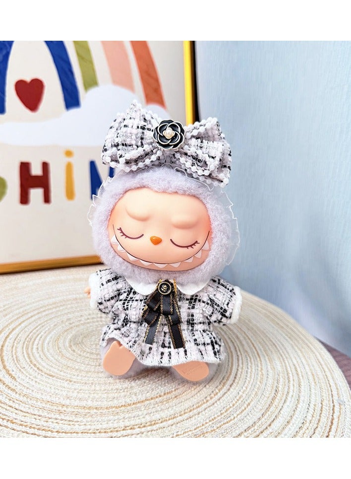 Clothes for Labubu(NO Doll) , Handcrafted Crochet 3-Piece Set for 17cm Doll, Premium Outfit with Accessories for Labubu, Stylish Clothes for Labubu Doll(white) - Image 1