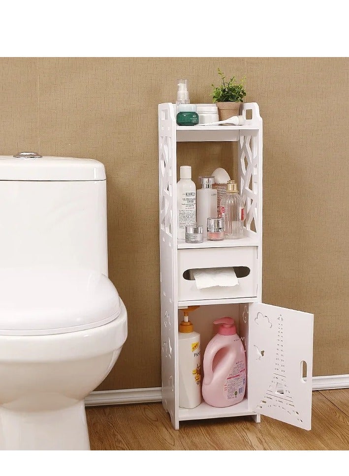 Bathroom Cabinet Floor-Standing White Wood Board Cupboard Waterproof Shelf - Image 2