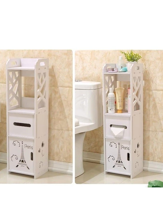 Bathroom Cabinet Floor-Standing White Wood Board Cupboard Waterproof Shelf - Image 3